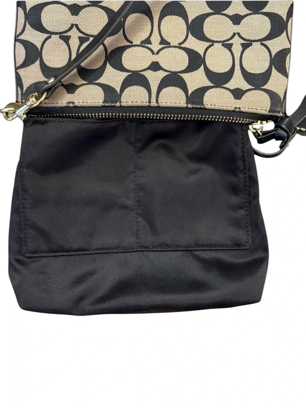 Coach Signature Monogram Crossbody Bag Black Tan Jacquard Canvas Leather Hangtag